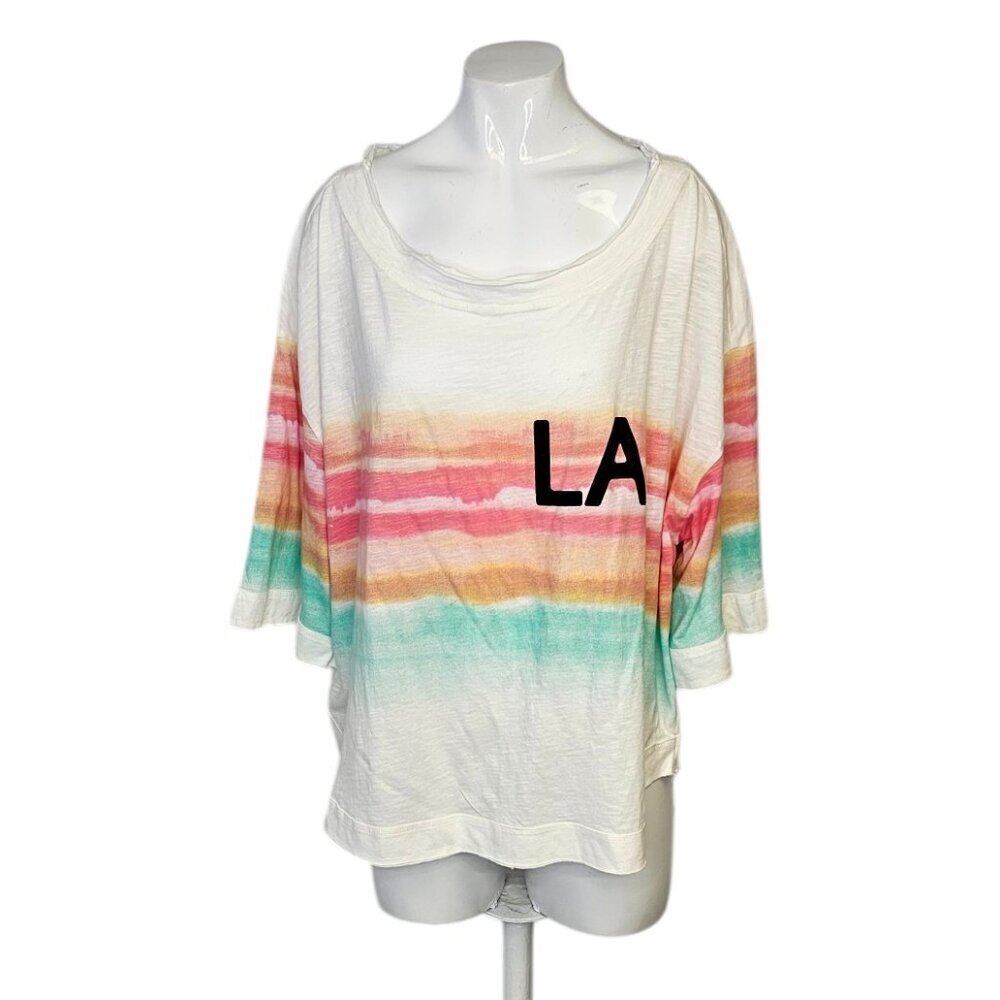 Anthropologie Daily Practice Short Sleeve Sunset Tee Size Medium Oversize Open B
